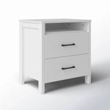 Modern 2-Drawer Bedside Table Nightstand in White Wood Finish