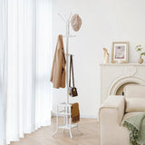 White Metal Coat Rack Entryway Hall Tree with Umbrella Holder