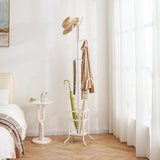White Metal Coat Rack Entryway Hall Tree with Umbrella Holder