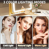 Vanity Mirror with Lights 22 Inch- LED Lighted Makeup Mirror, Large Makeup Mirror with Lights,Touch Screen with 3-Color Lighting,Led Mirror Makeup,Dimmable(Gold) Gold 19"x22"