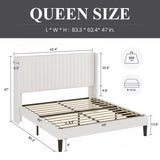 Queen size White Velvet Upholstered Platform Bed Frame with Wingback Headboard