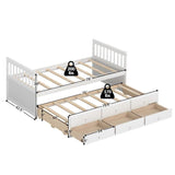 Twin Captains Bed with Pull Out Trundle and Storage Drawers in White Wood Finish