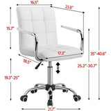 White Modern Faux Leather Mid-Back Swivel Office Chair with Armrests and Wheels