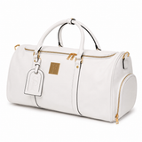 White Leather Weekender Duffle Bag