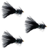 3 Pack Black Bead Head Crystal Woolly Bugger Streamer -  Size 8