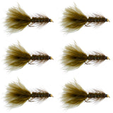 Dark Olive Bead Head Crystal Woolly Bugger Streamer Fly - 6 Flies - Size 4