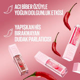 Maybelline Lifter Plump Lip Gloss - 001 Blush Blaze, Non-Sticky, Long-Lasting Lip Plumper with Chili Pepper Extract