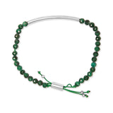 Sterling Silver Malachite Bead Station Bracelet with Bolo Clasp