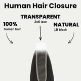 Yaki Straight 2x6 Transparent Lace Human Hair Closure