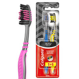 Colgate Zigzag Charcoal Toothbrush 2-Pack: Deep Interdental Cleaning, Black Bristles, Tongue Cleaner for Fresh Breath