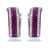 18K White Gold 1 7/8 Cttw Diamond and 1mm Round Red Ruby Open Swish Hoop Earrings (F-G Color, VS1-VS2 Clarity)