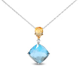18K White and Yellow Gold Diamond Accent and Yellow Citrine and Sky Blue Topaz Gemstone Dangle Drop 18" Pendant Necklace (G-H Color, SI1-SI2 Clarity)
