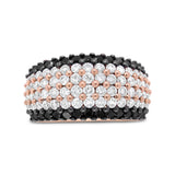 18K Rose Gold 2 1/5 Cttw Black and White Diamond 6 Row Band Ring (F-G and Black Color, VS1-VS2 Clarity) - Ring Size 7