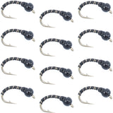 Black Zebra Midge - 1 Dozen - Size 24 Tailwater and Lake Fishing Flies
