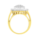 10K Yellow Gold 1.0 Cttw Round and Baguette Cut Diamond Oval Shaped Cluster Ring (I-J Color, I1-I2 Clarity) - Size 7