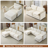 104' Plush Cloud 3 Seater Sofa: Modular 3 Seater Sofa + Ottoman with 22' Beige Chenille Cushions + 2 Throw Pillows - Compact Size for Apartment, Living Room, Bedroom (Beige)