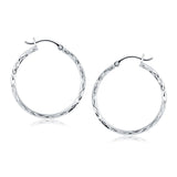 14k White Gold Diamond Cut Hoop Earrings