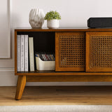 59 Inch Mid Century Modern Rattan TV Stand