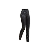 Stretchy Denim-Look Leggings With Leopard Print