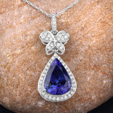 5.54 Carat Genuine Tanzanite and White Diamond 18K White Gold Pendant
