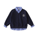 Kids FallWinter Patchwork Polo-Neck Sweater Heavyweight Coordinating Parent-ChildSibling Matching Sets For Boys And Girls