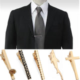 Black Enamel Silver Diagonal Stripes Tie Clip Cuff Buckle Set