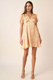 Mittoshop Printed V-Neck Puff Sleeve Mini Dress