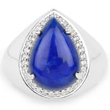5.52 Carat Genuine Lapis and White Zircon .925 Sterling Silver Ring