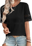 Womens Round-Neck Hollow Short-Sleeve Shirt T-Shirt