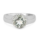 1.87 Carat Genuine Green Amethyst and White Topaz .925 Sterling Silver Ring