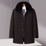 Autumn And Winter New Men's Trench Coat Chenille Fleece-lined Middle-aged And Elderly Men's Fur Collar Woolen Coat
