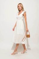 And The Why Ruffle Sleeve Front Smocked Tiered Midi Dress