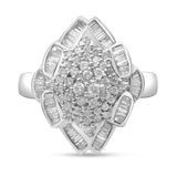 14K White Gold 7/8 Cttw Round and Baguette-Cut Diamond Cluster Ring (H-I Color, SI2-I1 Clarity) - Size 7