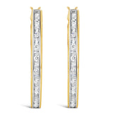 10K Yellow Gold 1.00 Cttw Round and Baguette-Cut Diamond U-Hoop Earrings (H-I Color, SI2-I1 Clarity)