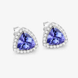 3.82 Carat Genuine Tanzanite and White Diamond 14K White Gold Earrings
