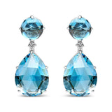 18K White Gold 1/5 Cttw Diamond with Round London Blue Topaz and 20 x 15mm Pear Cut Sky Blue Topaz Gemstone Dangle Earring (G-H Color, SI1-SI2 Clarity)
