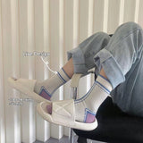 Women's Colorful Mid-calf Socks With Color-blocking Design