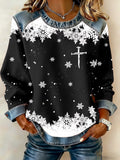 Womens Casual Floral Denim Patchwork Hoodie Top