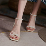 All-Leather Women's Stiletto Sandals with Bow Detail