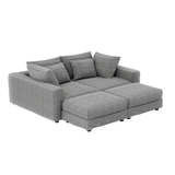 104.3 ' Plush Corduroy 4-Seat Sofa, Modern Comfy Upholstered Sofa Cloud Couch, Deep Seat Couches with Soft Pillows and 2 Ottomans, Convertible Sofa Lounge Chair, for Living Room,Apartment,Office,Grey
