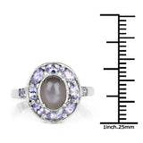 2.35 Carat Genuine Grey Moonstone and Tanzanite .925 Sterling Silver Ring