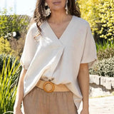 Women's New Arrival Short Sleeve V-Neck Casual Loose Top