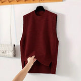 Women's Crew-Neck Loose Sleeveless Knitted Vest Top