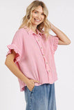 Mittoshop Mineral Washed Button Down Flounce Sleeve Shirt