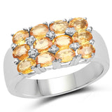 2.67 Carat Genuine Yellow Sapphire and White Diamond .925 Sterling Silver Ring