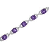 .925 Sterling Silver 7mm Cushion Cut Amethyst Gemstone and Diamond Tennis Link Bracelet (I-J Color, I1-I2 Clarity) - Size 7"