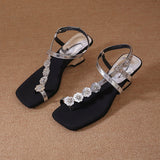 Women Elegant Square Toe High Heel Sandals, Simple Delicate Toe Loop Single Strap Floral Fashion Shoes For Summer Outdoor Wear