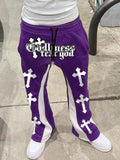Retro Letter Print Mens Loose Casual Pants