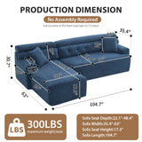 105'' Cloud Sectional Couch with L-Shape Chaise,Modern Modular Sofa with Deep Seat, Boneless Sofa for Living Room Bedroom,No Assembly Required,Blue.