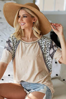 BiBi Distress Jacquard Knit with Leopard Snake Skin Top
